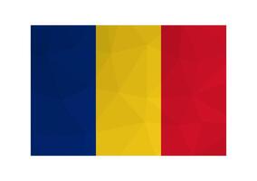isolated illustration. National Romanian tricolor flag with bands of blue, yellow, red. Official symbol of Romania. Creative design in low poly style with triangular shapes. Gradient effect. vector