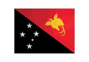 illustration. Official ensign of Papua New Guinea. National flag in red, black colors, yellow bird, white stars. Creative design in low poly style with triangular shapes vector