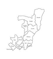isolated illustration of simplified administrative map of Republic of the Congo. Borders and names of the departments, regions. Black line silhouettes. vector