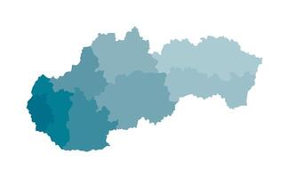 isolated illustration of simplified administrative map of Slovakia. Borders of the regions. Colorful blue khaki silhouettes. vector