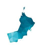 isolated illustration icon with simplified blue silhouette of Oman map. Polygonal geometric style, triangular shapes. White background. vector