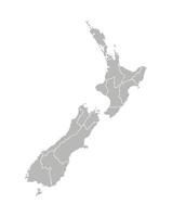 isolated illustration of simplified administrative map of New Zealand. Borders of the regions. Grey silhouettes. White outline vector