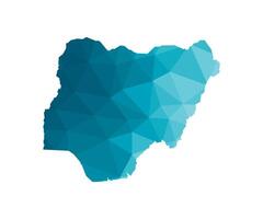 isolated illustration icon with simplified blue silhouette of Nigeria map. Polygonal geometric style, triangular shapes. White background. vector