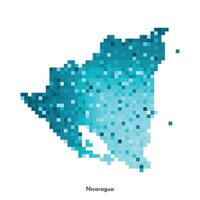 isolated geometric illustration with simple icy blue shape of Nicaragua map. Pixel art style for NFT template. Dotted logo with gradient texture for design on white background vector