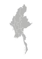 isolated illustration of simplified administrative map of Myanmar. Borders of the provinces, regions. Grey silhouettes. White outline. vector