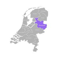 isolated simplified illustration icon with grey silhouette of Netherlands provinces. Selected administrative division Overijssel. White outline and background vector