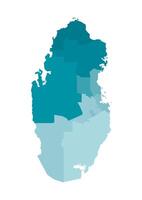 isolated illustration of simplified administrative map of Qatar. Borders of the regions. Colorful blue khaki silhouettes vector