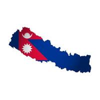 isolated illustration with national flag with shape of Nepal map simplified. Volume shadow on the map. White background vector