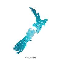isolated geometric illustration with simple icy blue shape of New Zealand map. Pixel art style for NFT template. Dotted logo with gradient texture for design on white background vector