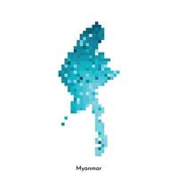 isolated geometric illustration with simple icy blue shape of Myanmar map. Pixel art style for NFT template. Dotted logo with gradient texture for design on white background vector