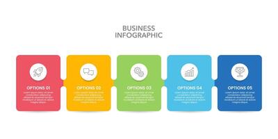 Colorful 5 Steps Square Infographic Elements Design Template. Business Presentation, Timeline, Planning, Workflow, Marketing, Brochure and Banner. vector