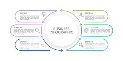6 process infographic thin line design template. Business presentation, Planning, Workflow, Marketing, Brochure and Banner. vector
