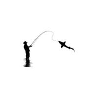 Silhouette of the Fisherman or Angler Catch Fish, can use for Art Illustration, Logo Gram, Sticker, or Graphic Design Element vector
