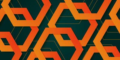 Abstract dark green 3D background with orange hexagon pattern. Hexagonal structure shapes. Hexagonal texture design. Colorful pattern design vector