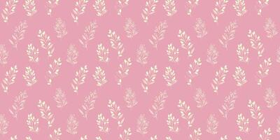 Pastel pink pattern with abstract tiny branches, little flowers buds. Creative small floral stems with drops, dots, spots seamless print. hand drawing. Minimalistic ornament for textile, fabric vector