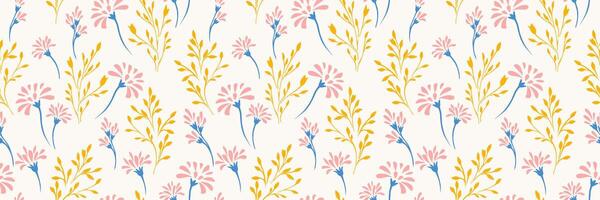 Colorful summer pattern with abstract tiny floral stems and small branches. hand drawing unique flowers on a light background. Simple ornament for designs, textile, cover, fabric, wallpaper vector