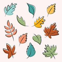 Set of autumn leaves in doodle style vector