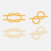 Square Knot line and flat icon set. Hercules or Reef Knot. Cable rope, sea knot or loop. illustration vector