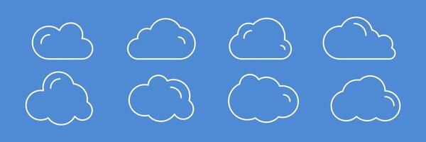Clouds line icons set on blue background vector
