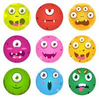 Set round monster face with various faces vector