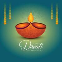 a poster for happy Diwali with fireworks and a Diya in the background vector