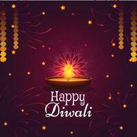 a poster for happy Diwali with fireworks and a Diya in the background vector