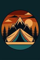 Camping mountain with park view at sunset for your Tshirt design, apparael design, backgound design or Landscape background vector