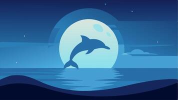 Blue moon background silhouete background, flat design background at sea and night moment for your background, game background vector
