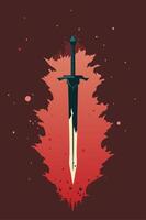 Sword with splatted ink background with vintage effect for your design, cover book design, child book design vector