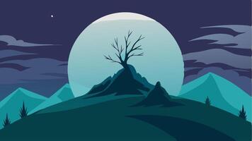 Blue moon background silhouete background, flat design background at hill of night moment for your background, game background vector