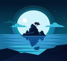 Blue moon background silhouete background, flat design background at sea and night moment for your background, game background vector