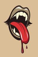 Red Tongue and lips with blood liquid vintage for your design Tshirt or your Apparel Design vector