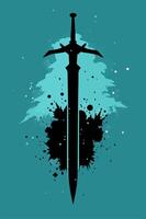 Sword with splatted ink background with vintage effect for your design, cover book design, child book design vector