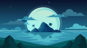 Blue moon background silhouete background, flat design background at sea and night moment for your background, game background vector