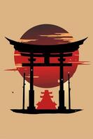 Tori Japanese gate with vintage effect for your Tshirt design, apparel design or event design vector