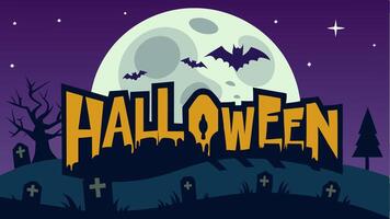 Haloween background with black castle, graveyard at night full moon vector