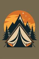 Camping mountain with park view at sunset for your Tshirt design, apparael design, backgound design or Landscape background vector