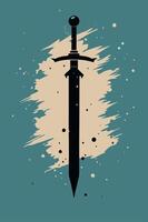 Sword with splatted ink background with vintage effect for your design, cover book design, child book design vector