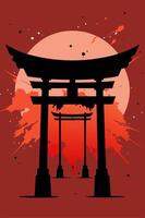 Tori Japanese gate with vintage effect for your Tshirt design, apparel design or event design vector
