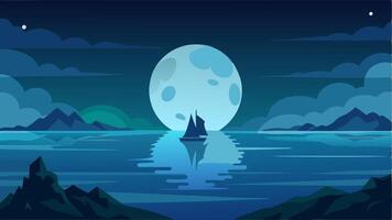 Blue moon background silhouete background, flat design background at sea and night moment for your background, game background vector