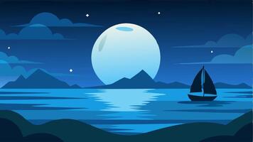 Blue moon background silhouete background, flat design background at sea and night moment for your background, game background vector