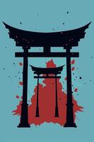 Tori Japanese gate with vintage effect for your Tshirt design, apparel design or event design vector