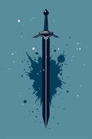 Sword with splatted ink background with vintage effect for your design, cover book design, child book design vector