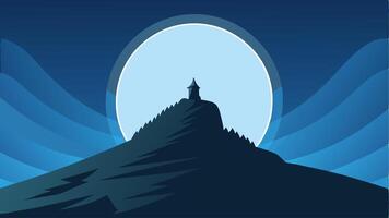 Blue moon background silhouete background, flat design background at hill of night moment for your background, game background vector