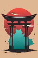Tori Japanese gate with vintage effect for your Tshirt design, apparel design or event design vector