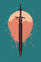 Sword with splatted ink background with vintage effect for your design, cover book design, child book design vector