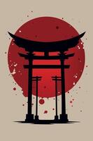 Tori Japanese gate with vintage effect for your Tshirt design, apparel design or event design vector