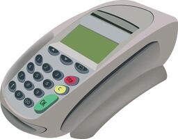 Credit card reader standing on countertop showing green screen vector
