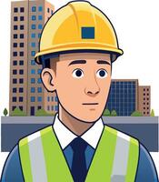 Construction manager is standing in front of buildings vector