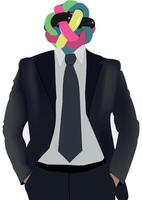 Businessman wearing suit and tie with colorful knot instead of head vector